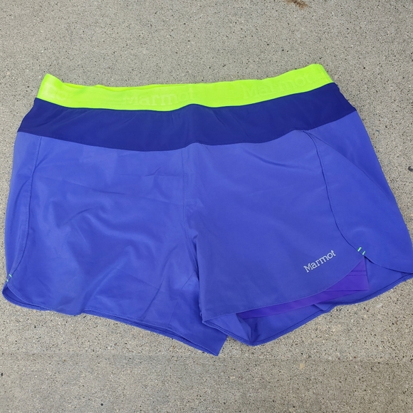 EUC Marmot women's running/athletic shorts, size XL/12, purple/blue, neon green - Picture 8 of 8